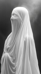 Naklejka premium Monochrome sculpture of a draped figure exuding mystery and elegance.