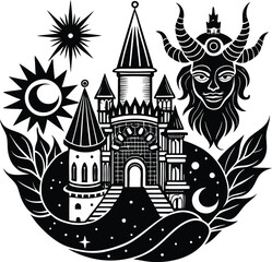 Whimsical fantasy icon art illustration