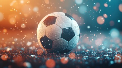 Naklejka premium Shiny soccer ball surrounded by colorful bokeh lights.