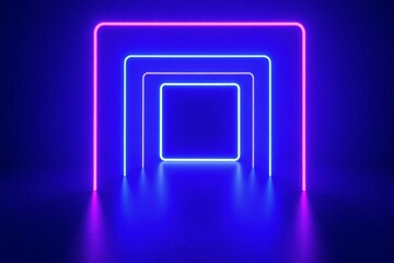 neon lights in a dark room with a square shaped light