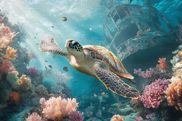 Obraz premium green sea turtle swimming