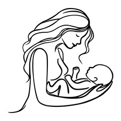 The mother with baby. One line drawing for different uses. Vector illustration.