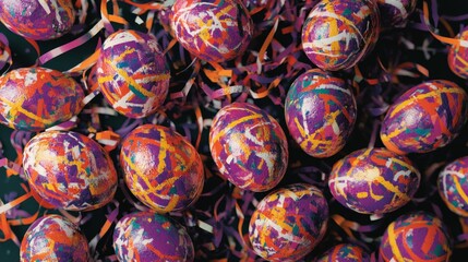 Colorful splashes reminiscent of painted Easter eggs create a bold and artistic abstract background