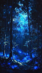 Obraz premium giant bioluminescent trees a magical glow hovering_001