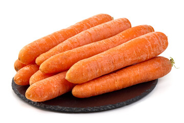 Fresh whole carrots isolated on white background.