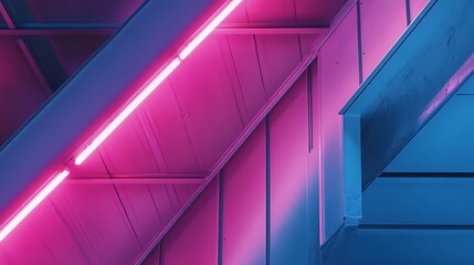 Fototapeta premium Abstract Neon Lights Illuminate Geometric Stairwell Design