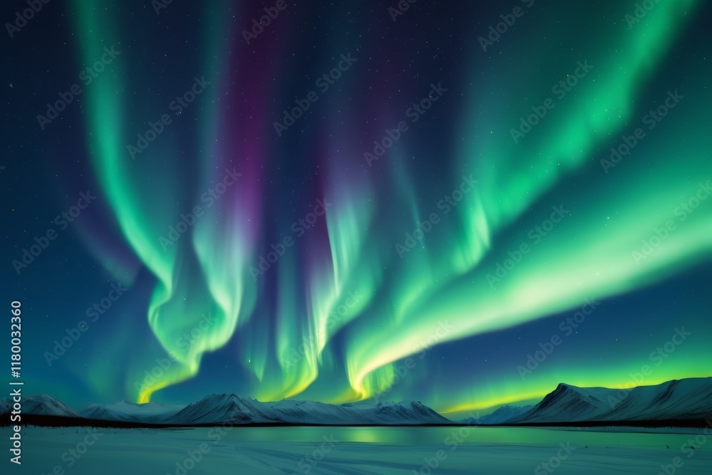 Canvas Prints a close up of a person standing in the snow under a colorful aurora bore