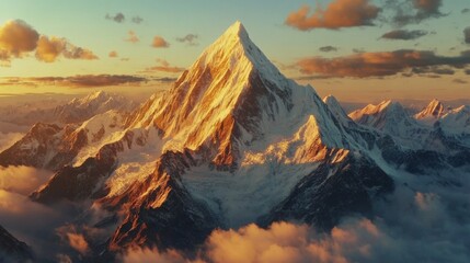 Majestic Snow-Capped Peak: Golden Hour Mountain Landscape