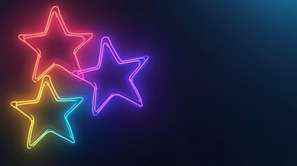 Obraz premium Three Neon Stars Glow Brightly Against Dark Background