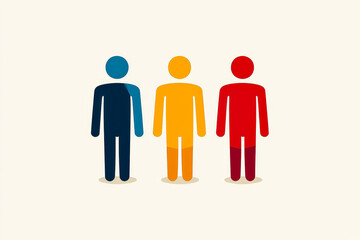 Three figures in varying colors symbolize diversity and equality, designed for educational or illustrative purposes in art contexts