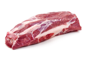 Chilled Pork Neck Meat isolated on white Background.