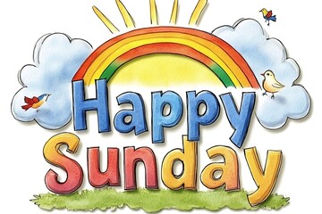 The Word 'Happy Sunday' Depicted as Whimsical Artistic Typography with Playful Colors 
