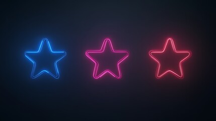 Obraz premium Three Neon Stars Glow Brightly In The Dark