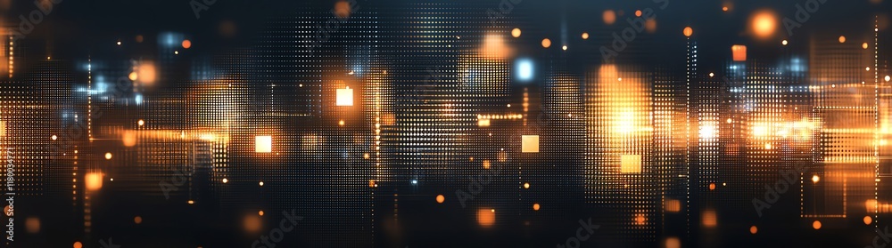 Poster a vibrant digital background showcasing glowing lights and abstract patterns, perfect for creating d