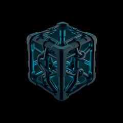 Cybernetic Cube: Glowing Teal Energy Within 