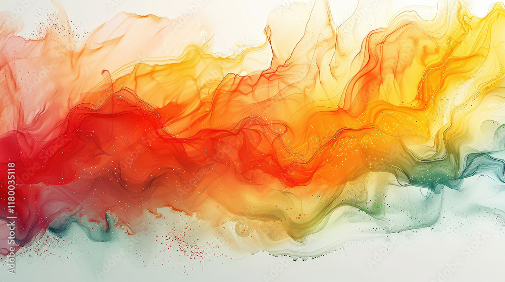 Poster Swirling colors create an abstract representation of fluid movement, showcasing rich tones of red, orange, yellow, and green