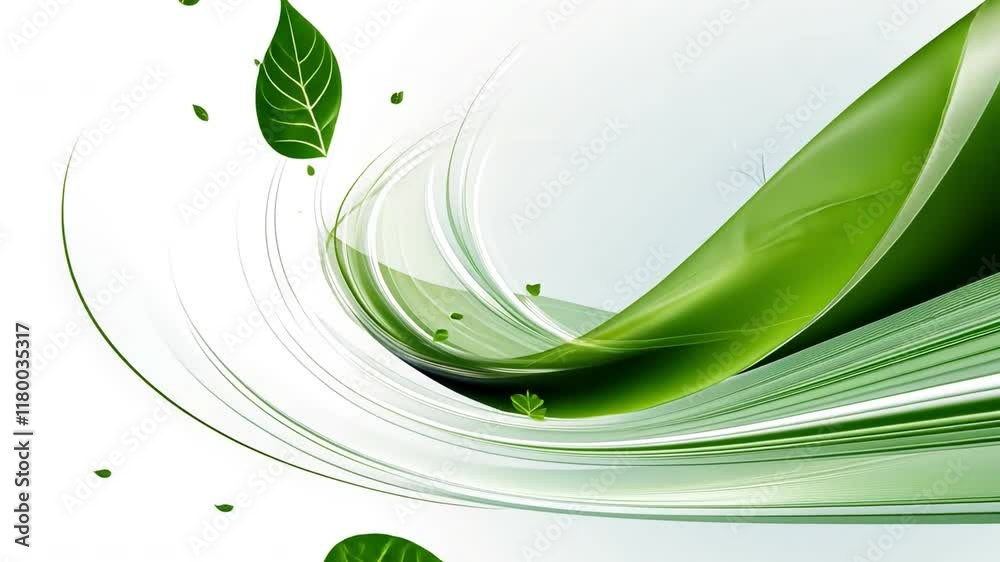 Poster green wave abstract: a vibrant, abstract design featuring swirling green lines reminiscent of leaves