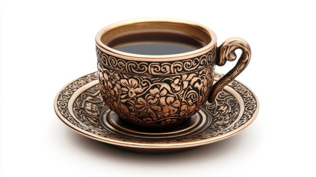 Ornamental Copper Coffee Cup and Saucer