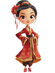 Cartoon Chinese Woman in Traditional Attire, Illustration of Chinese Woman in Traditional Dress, Traditional Chinese Woman in Cartoon Style, asian princess