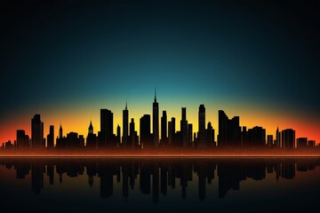 Fototapeta premium arafed city skyline with a reflection in the water at sunset