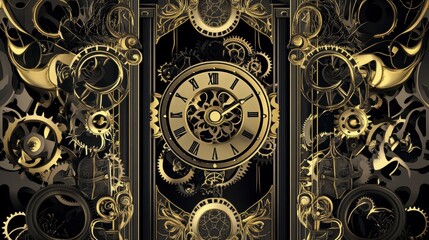 Naklejka premium Golden Clockwork Architecture, Intricate Timepiece Design
