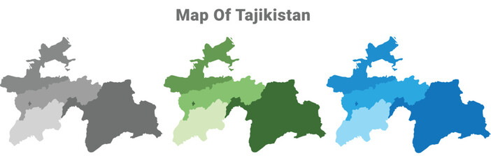 Tajikistan country map in different colors