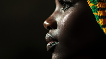 Close-up portrait with African-inspired pattern for Black History Month