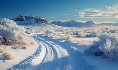 Snow-Covered Trail in the Vast Outback with Scenic Winter Views