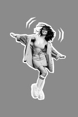 Photo collage artwork minimal picture of charming sweet lady dancing air wind blowing isolated drawing background