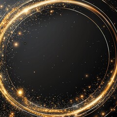 A stunning abstract background with shimmering golden lights swirling in a circular pattern against a dark backdrop, perfect for creating a sense of elegance and depth in designs.