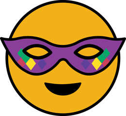 Minimalist illustration of a yellow emoji with a carnival mask