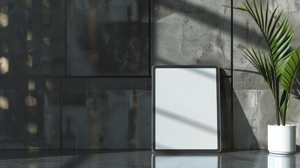 tablet mockup with blank screen standing on surface