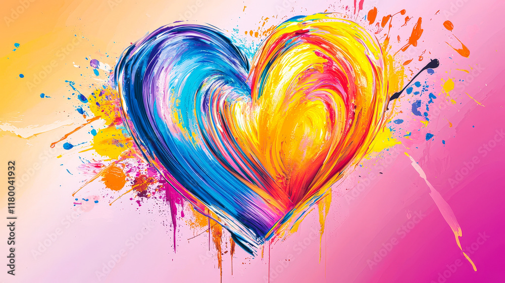 Aufkleber A lively and colorful heart design features dynamic swirls and splashes in shades of blue, purple, orange, and yellow, creating an energetic artistic expression