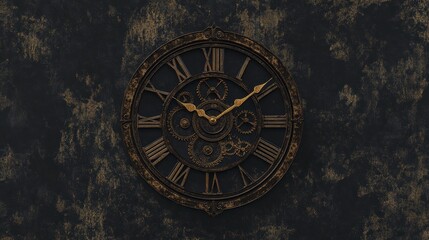 Vintage Industrial Style Wall Clock with Intricate Gears and Roman Numerals