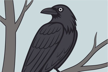 Crow on a Branch Vector illustration in Minimalist Style