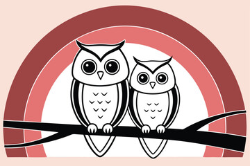 Vector Illustration of Minimalist Black and White Owls