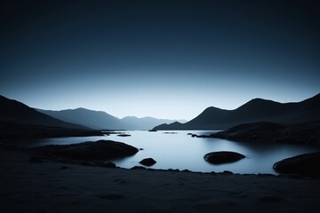 there is a lake with rocks in the middle of it