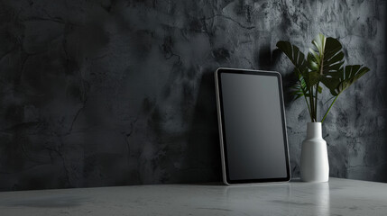 tablet mockup with blank screen standing on surface
