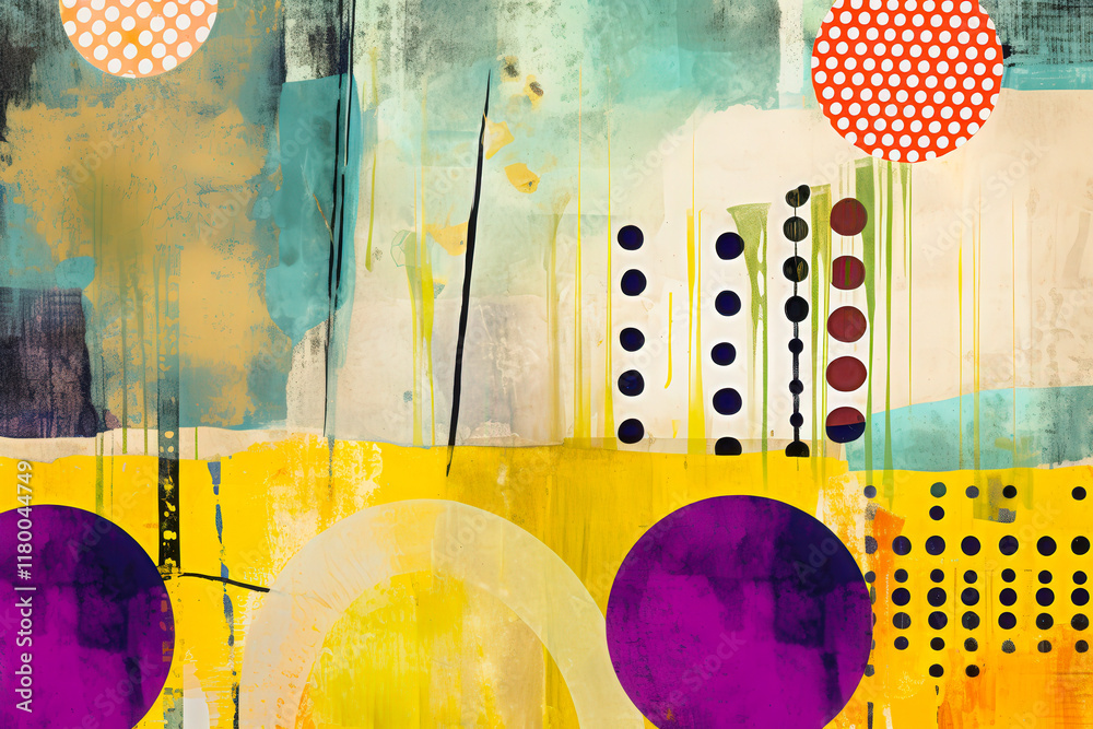 Fototapete Abstract composition in vibrant colors with circles and patterns representing modern art creativity