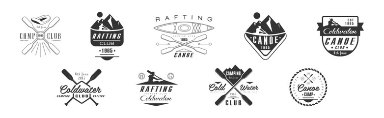 Canoe and Rafting Club Logo for Water Extreme Competition Vector Set