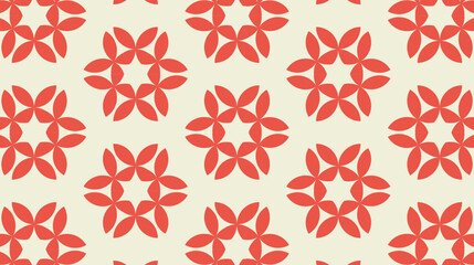 A red and white patterned background with red flowers