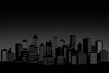 Obraz premium a black and white city skyline with skyscrapers and a plane