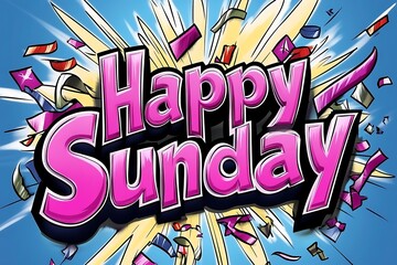 The Word 'Happy Sunday' Depicted as Whimsical Artistic Typography with Playful Colors 