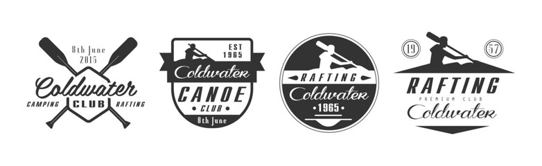 Canoe and Rafting Club Logo for Water Extreme Competition Vector Set