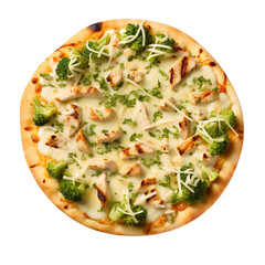 Chicken Alfredo Pizza with Caesar Salad on transparent background