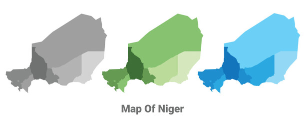 Niger country map in different colors