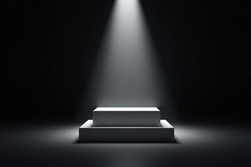 Obraz premium a black and white photo of a podium with a light coming from it