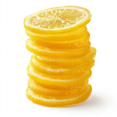 Thin slices of lemon stacked with translucent, juicy pulp, isolated on a white background 