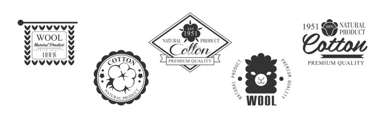Cotton and Wool Logo and Stamp Natural Product Vector Set