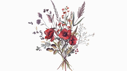 A detailed hand-drawn bouquet of wild meadow flowers and herbs, celebrating the beauty of nature.